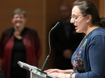 Second year Killam Predoctoral Laureate Elena Favaro, Geography, thanks the Trustees on behalf of the Killam Laureates