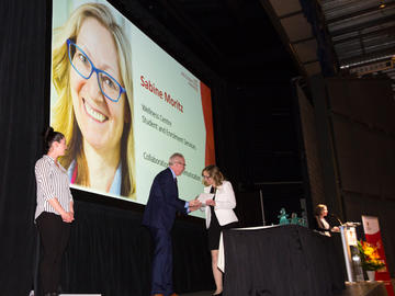 Sabine Moritz, Director of UC Clinical, Health Services and Population Health Research Platform Strategy at the Cumming School of Medicine, received a U Make a Difference award in the Collaboration and Communications category