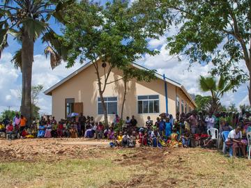 Community members celebrating the grand opening of the new Mbarika Health Centre