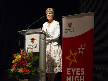 Event MC Rhonda Pylychaty welcoming guests to the 2018 Recognition Awards