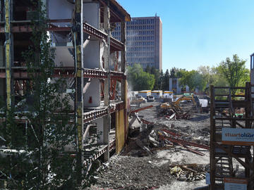 A picture of the Block being dismantled