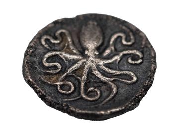 Ancient Greek silver coin with an octopus, 5th century BCE. From the Nickle Numismatic Collection. 