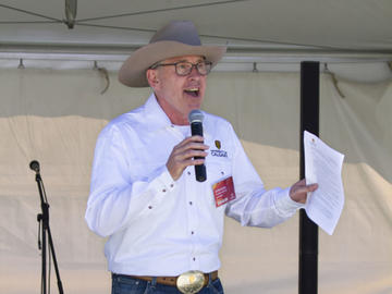 UCalgary President Ed McCauley greets community members during the President's Stampede BBQ on Tuesday, July 12. 