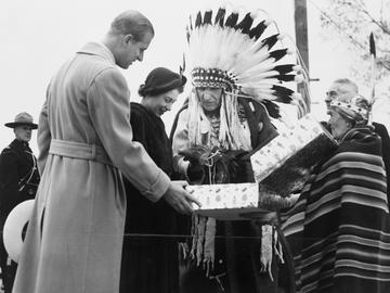 Princess Elizabeth and Prince Philip at Calgary Exhibition and Stampede Indian Village, Calgary, Alberta