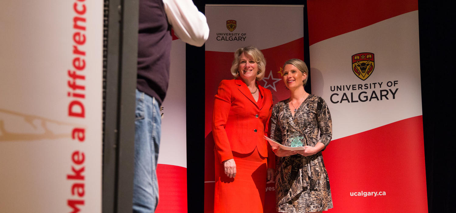 Natasha Kenny, U Make a Difference Award recipient, poses with President Elizabeth Cannon at the 2018 Recognition Awards ceremony on May 8.