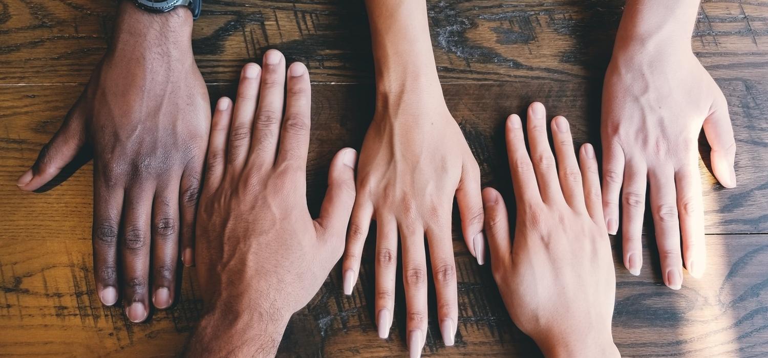  Multiracial human hands on background