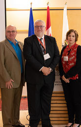 From left: Savera Hayat-Dade, director of programs and international development; Graham Pike, dean of international education, Vancouver Island University; Roy Daykan, treasure of board, CBIE; David Ross, chair of board, CBIE and president, SAIT; Leah Nord, director of board, member and stakeholder relations, CBIE; Janaka Ruwanpura, vice-provost (international); and Gavin Cameron, associate dean of internationalization and global initiatives.