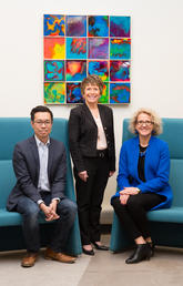 Andrew Szeto, director of the Campus Mental Health Strategy, left; Jacqueline Smith, newly appointed director of mental health and wellness for the Faculty of Nursing; and Dean Sandra Davidson launch a three-year initiative prioritizing mental health in the Faculty of Nursing. Photo by Riley Brandt, University of Calgary