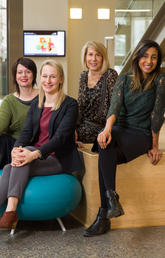 Grad Studies formed the Student Support Team based on feedback from a past Canadian Graduate and Professional Student Survey survey. The team advises more than 150 students every year with matters impacting academic success.  They are, from left: Suzanne Curtin, Michelle Speta, Kimberly Lenters and Jaya Dixit. Photo by Riley Brandt, University of Calgary