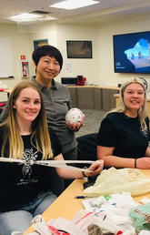 Social Work faculty members create plarn blankets