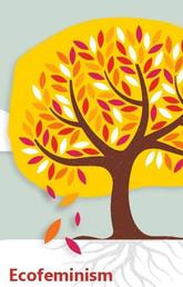 illustrated image of tree with falling leaves and word Ecofeminism