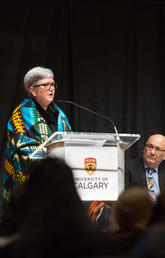 Dru Marshall speaks at two-year anniversary of UCalgary's Indigenous Strategy, ii' taa'poh'to'p.