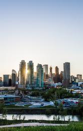 A view of downtown Calgary from the north side of the Bow River