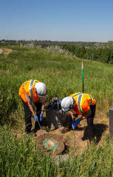 wastewater testing at a sewer