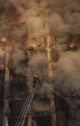 Burning building in Ukraine