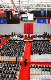 Graduates and families fill the Jack Simpson Gym on Convocation Day