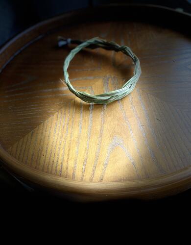 Braided sweetgrass on a table
