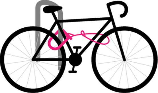 Learn to lock up right. An illustration of a bike locked with a U-Lock.