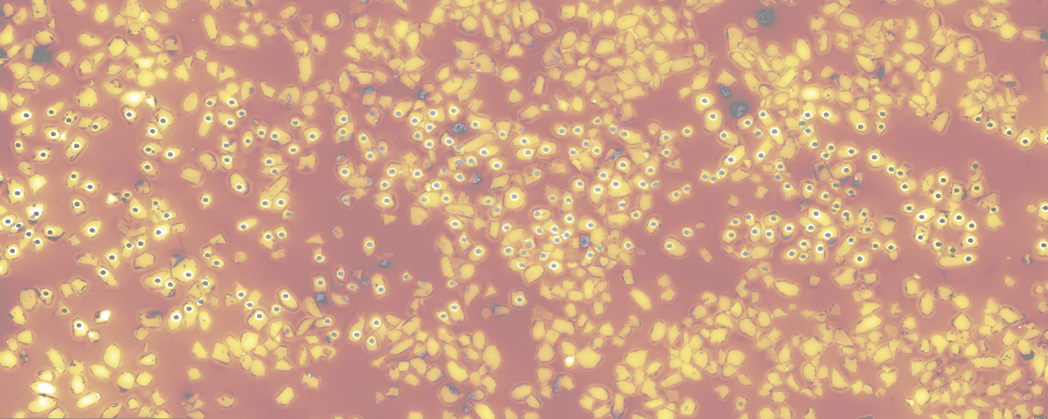 Ablation pits in hundreds of zircons