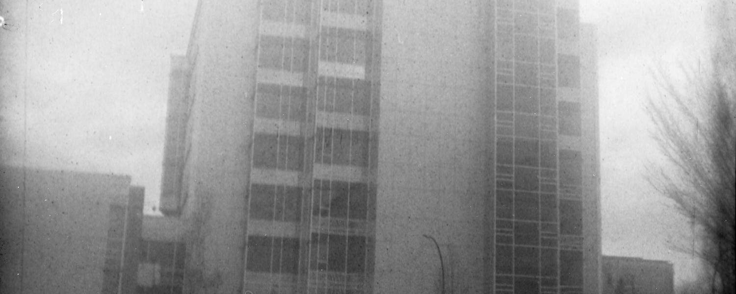 Black and White Film Photograph of the ICT Building