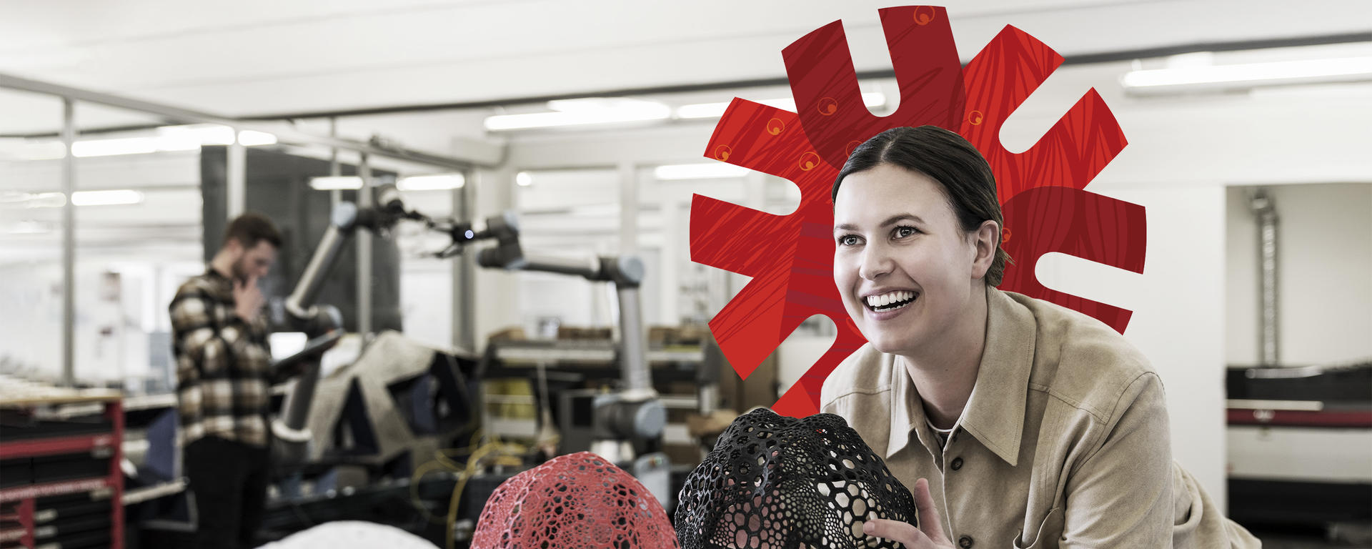 Two architecture students at the University of Calgary work on a project