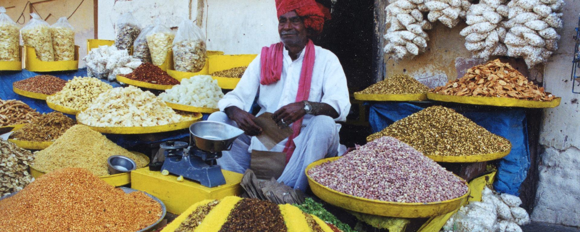 Nut and spices seller in Jaipur, India
