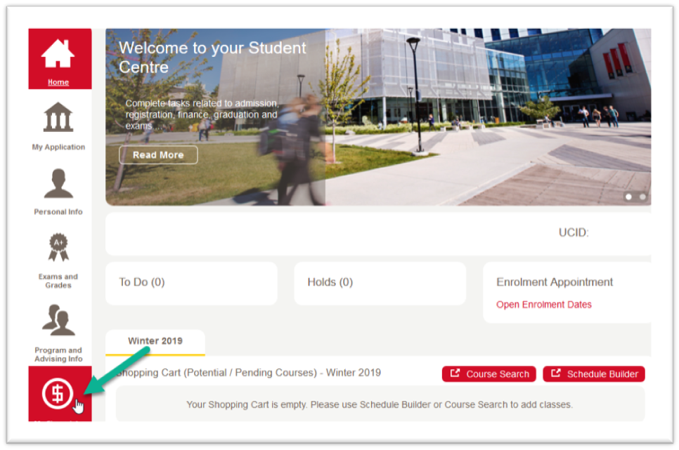 In your Student Centre, click on the "My Financials" page.