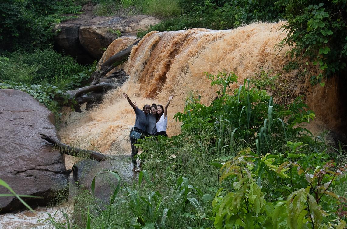 image of students at waterfall