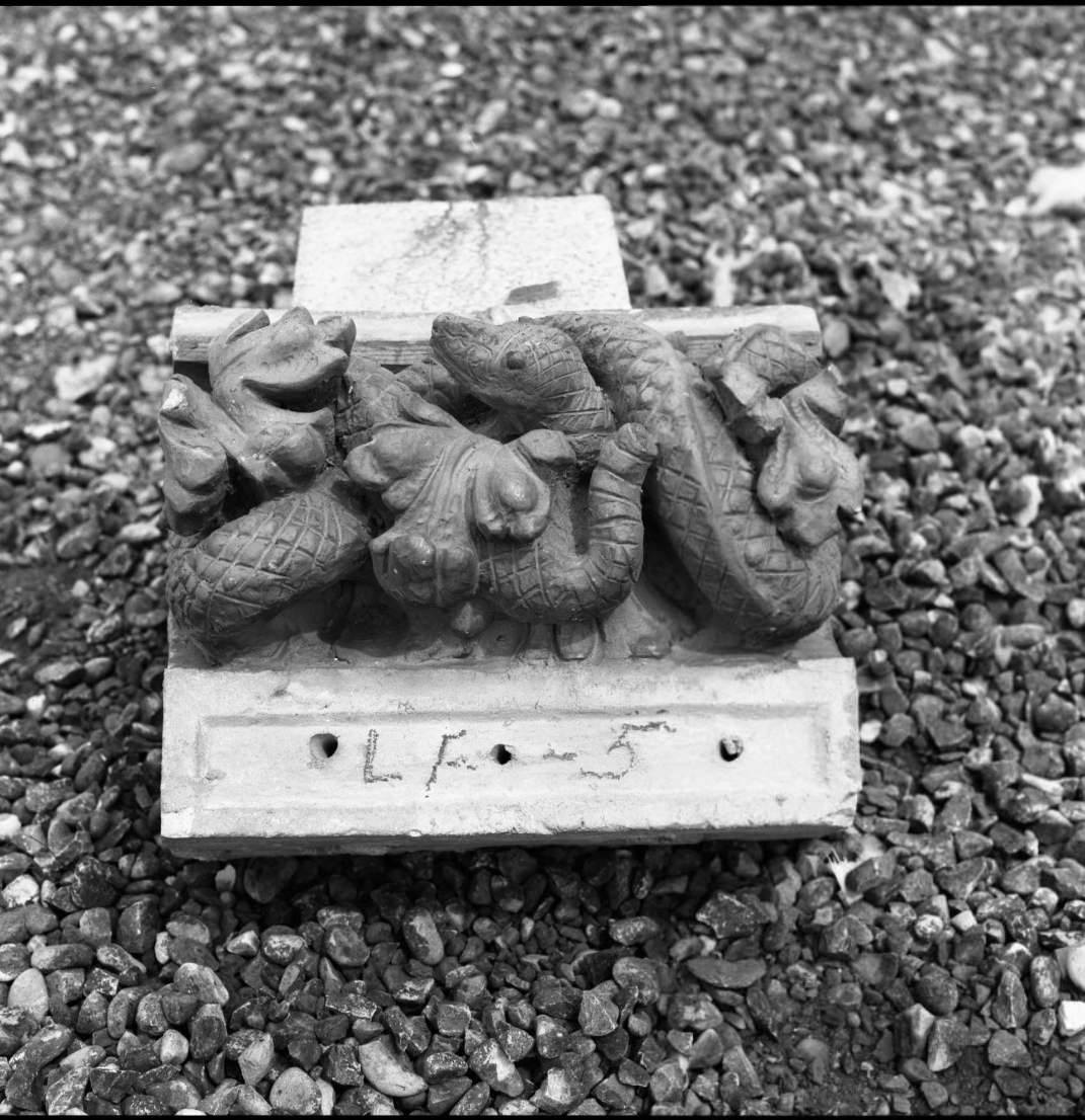 Image of one of the eight Calgary Herald Building gargoyles purchased by the University of Calgary from Alberta Government Telephones in 1973