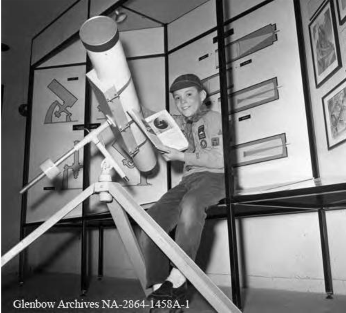 Peter Flett, 100,000th visitor to the Calgary Planetarium, Calgary, Alberta. 1968