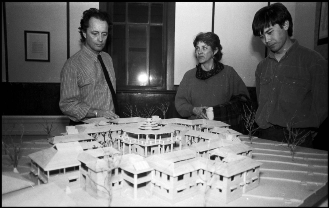 Bill Semple with a model of his design of a convent for Buddhist nuns Environmental design graduate Bill Semple with a model of his design of a convent for Buddhist nuns, 1993