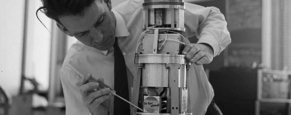 Dr. Brian Wilson with cosmic xray detector prototype