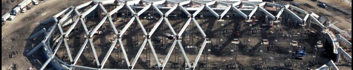 An aerial view of the unique roof of the Olympic Oval under construction An aerial view of the unique roof of the Olympic Oval under construction