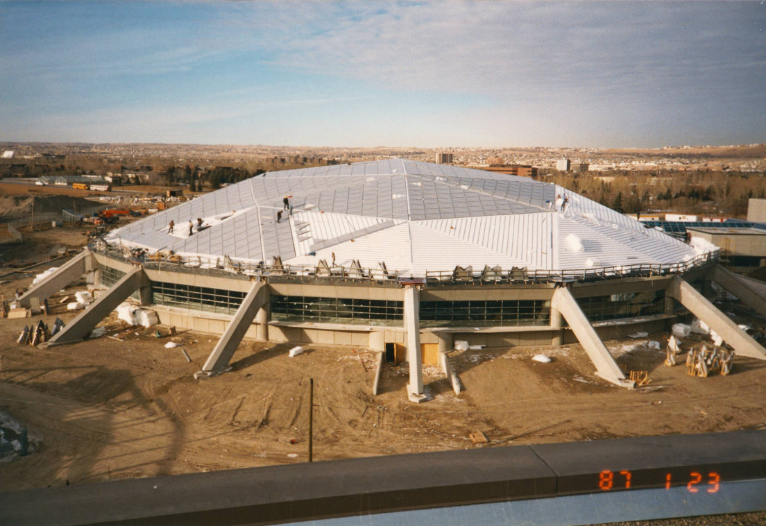 Olympic Oval: aerial views of roofing in progress Olympic Oval: aerial views of roofing in progress