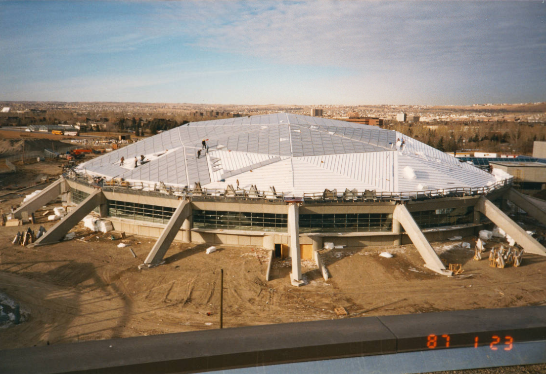 Olympic Oval: aerial views of roofing in progress