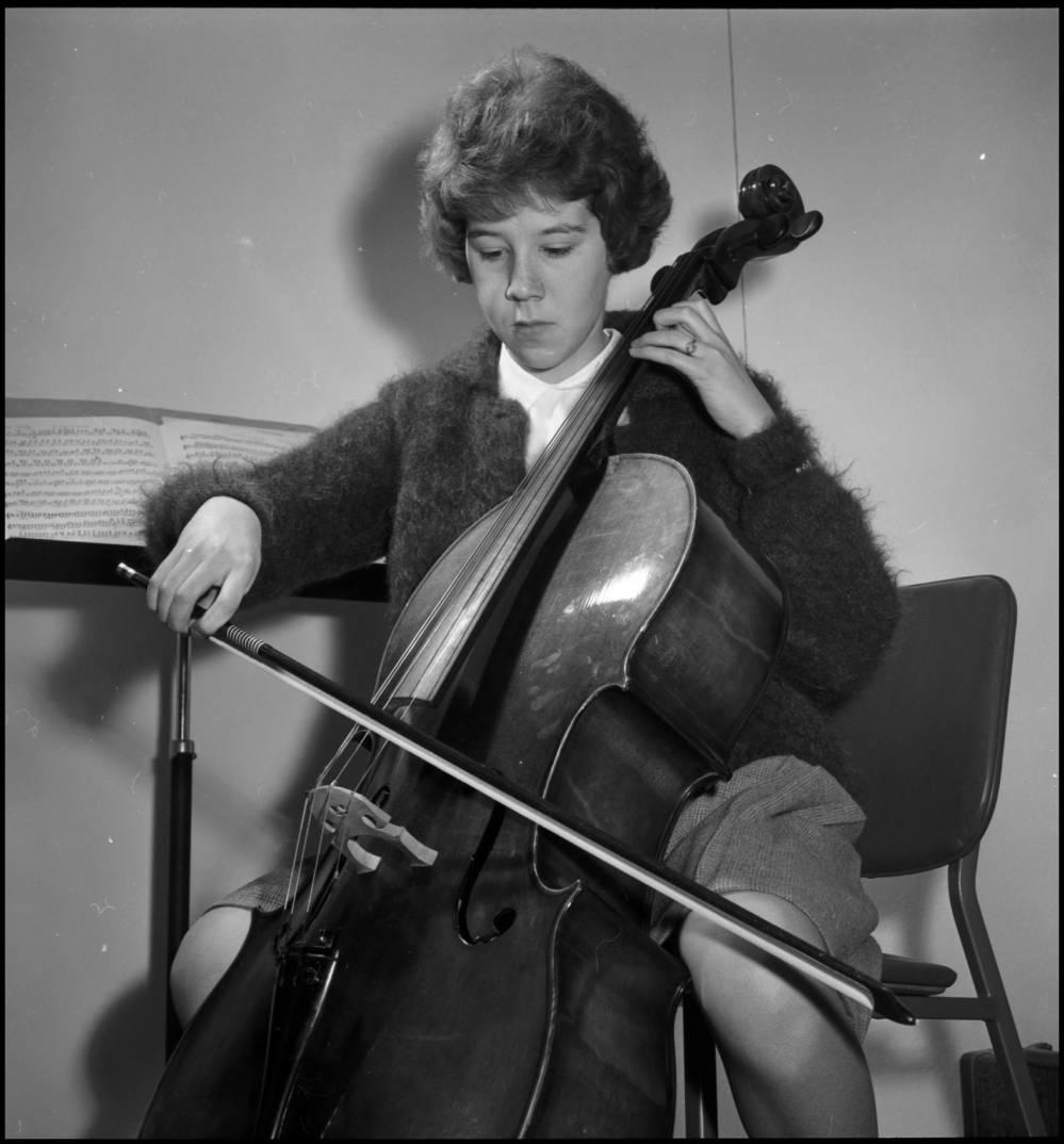University of Alberta (Calgary campus) music student Heather Lindstedt playing the cello University of Alberta (Calgary campus) music student Heather Lindstedt playing the cello