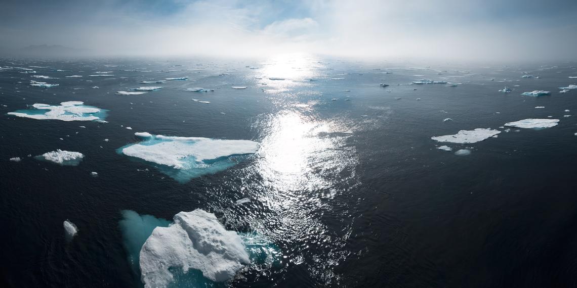 A view of icebergs in the ocean