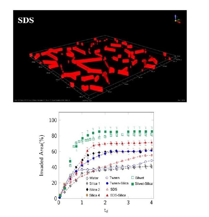 Wetting phase disintegration and detachment: Three-dimensional confocal imaging of two phase distributions