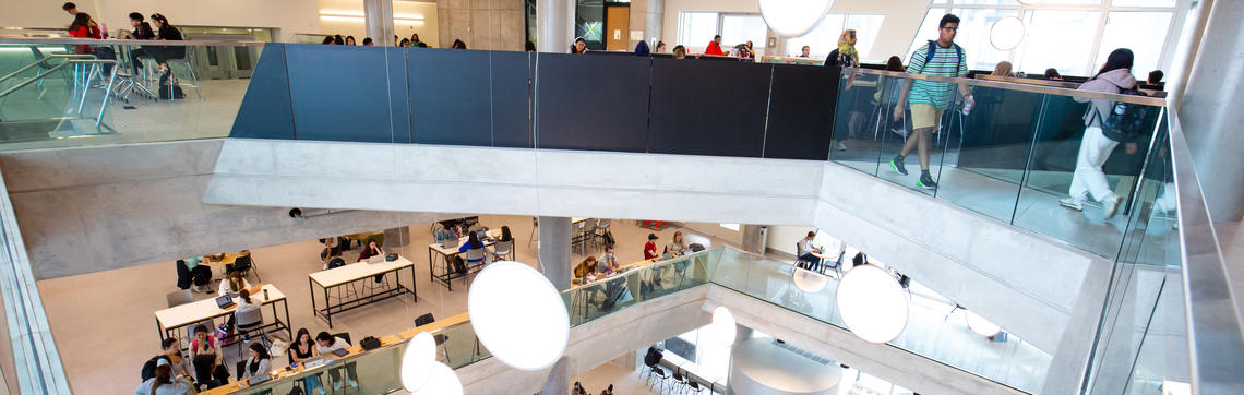 People in the Hunter Student Commons building.