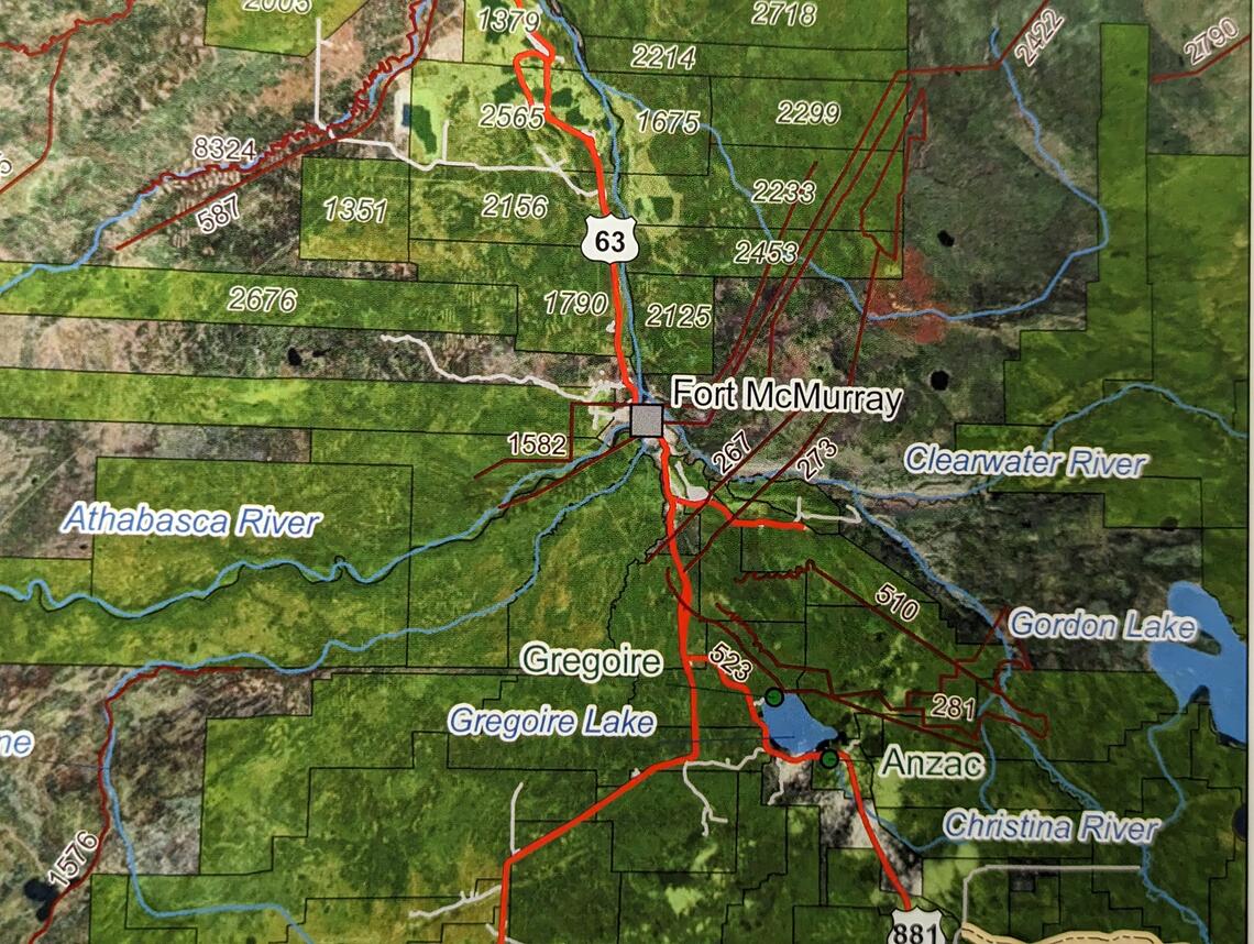 map of Metis traplines from area around Fort McMurray