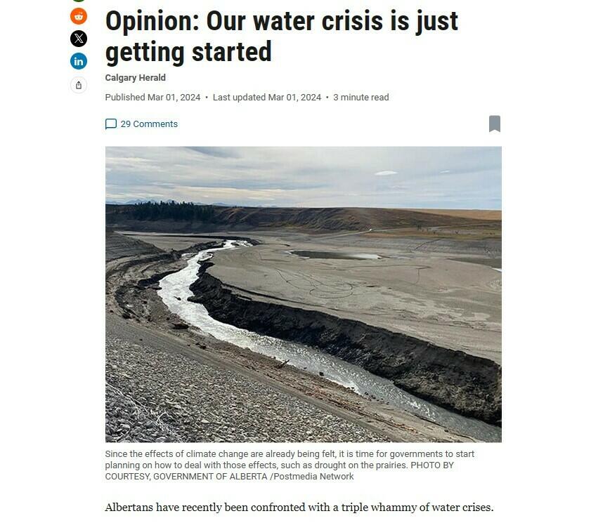 photo of a newspaper headline stating "our water crisis is just getting started"