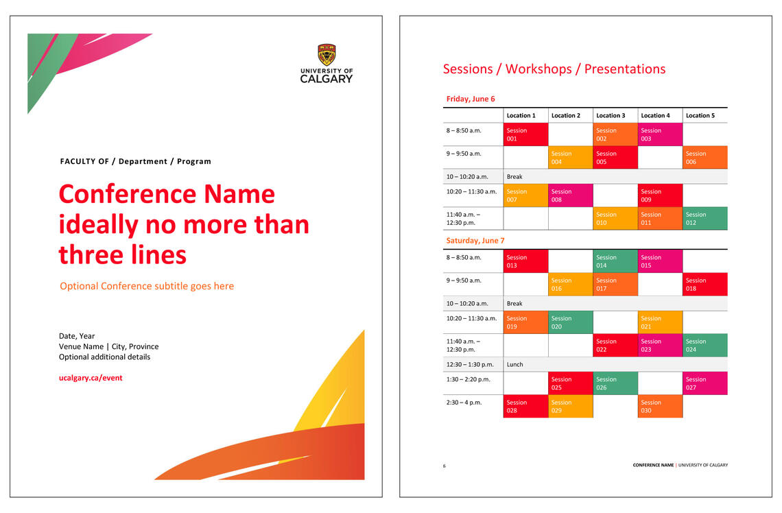 UCalgary conference schedule template - Colourful