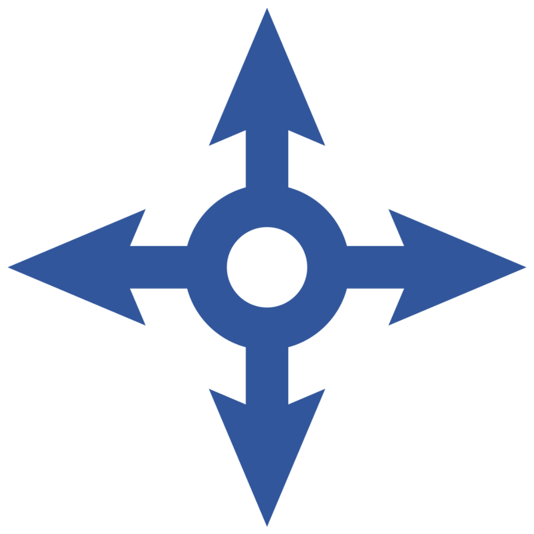 Icon for adaptability with four arrows pointing out of a circle.