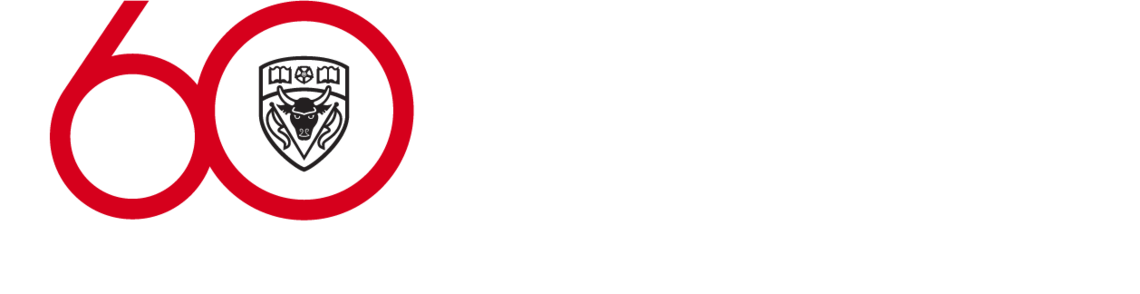 The UCalgary shield logo surrounded by a 60