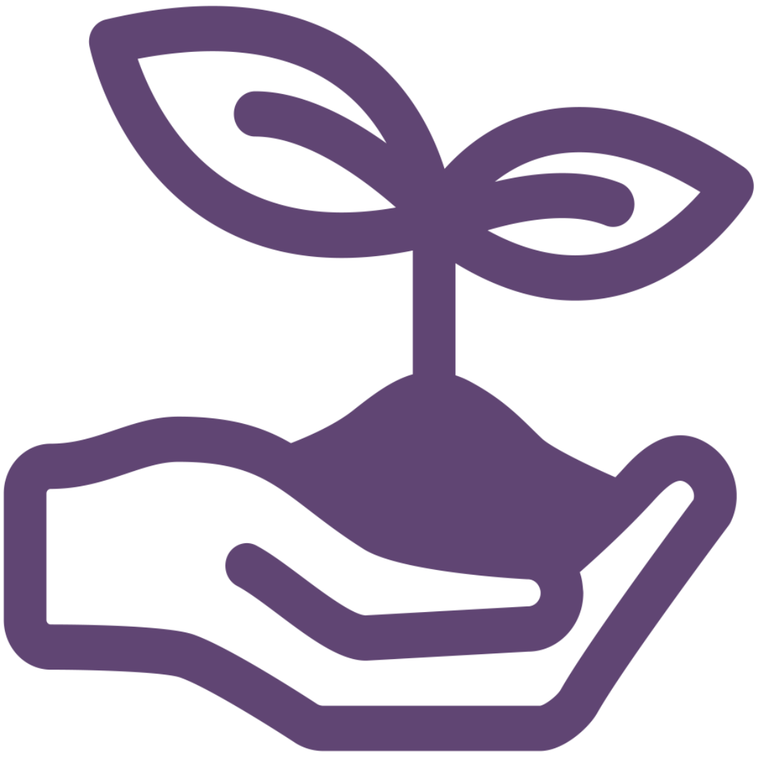 Icon of a hand holding a plant.