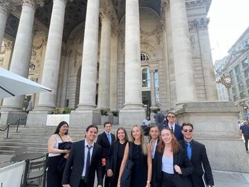 Group of students standing on streets of London