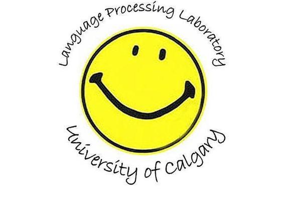 Image: Yellow smiley face with words circled around it, "Language Processing Laboratory" on top and "University of Calgary" on bottom.