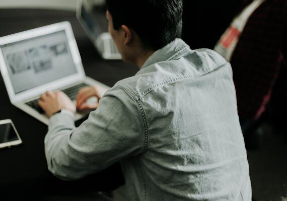 Student using a laptop.