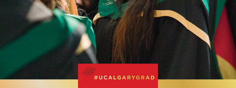 Photo of a smiling graduate with the #UCalgarygrad hashtag