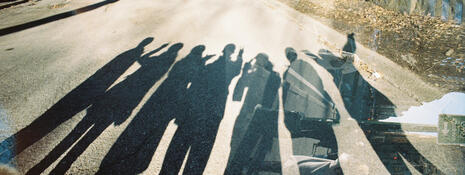 Students' shadows all posed together 